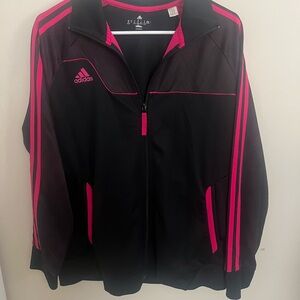 ($3 When Bundled) Adidas Women's Black Bomber Jacket with Pink Accents